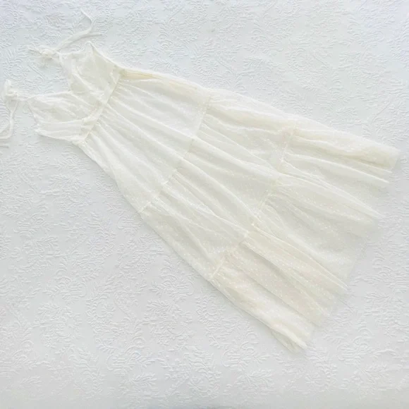 NWOT Lulus Cruise to Catalina Ivory Swiss Dot Sheer Maxi Swim Cover-Up Small - Picture 6 of 14